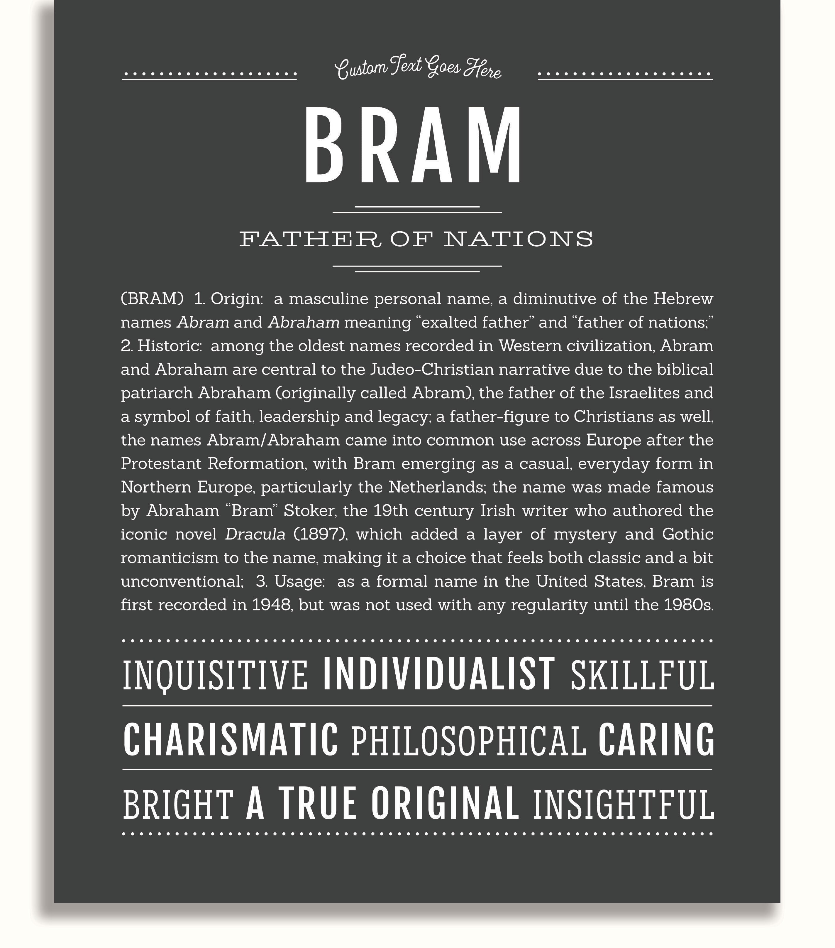 Bram Personalized Name Meaning Art Prints – Name Stories