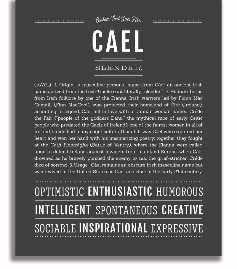 Cael Personalized Name Meaning Art Prints – Name Stories