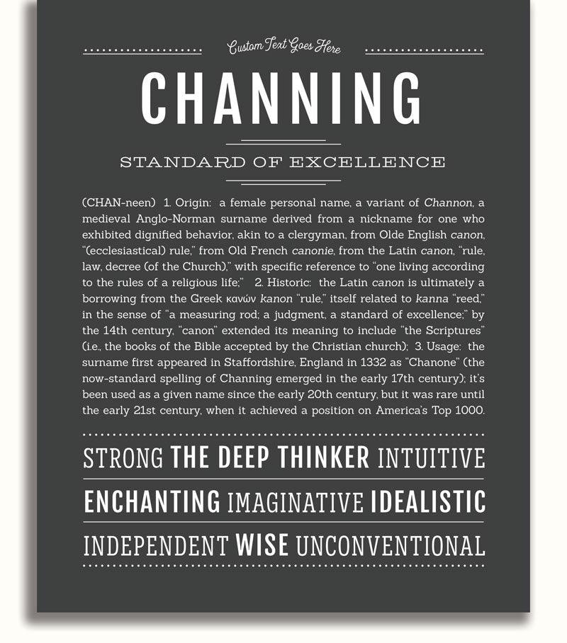 Channing (female) | Name Art Print - Personalized Custom Gifts