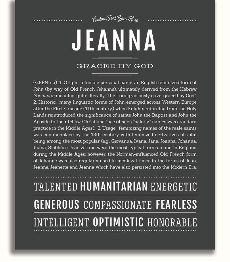 Jeanna Personalized Name Meaning Art Prints – Name Stories