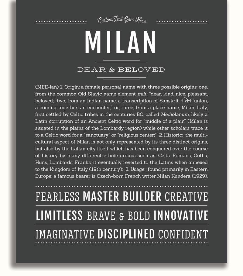 Milan Personalized Name Meaning Art Prints – Name Stories