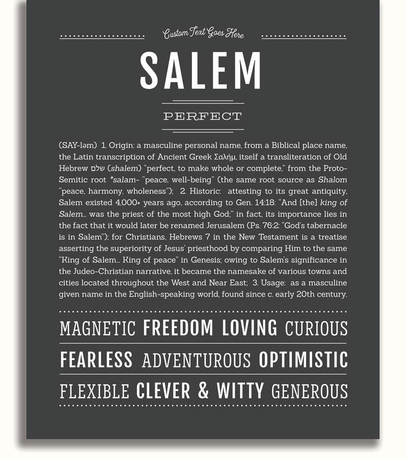 Salem Personalized Name Meaning Art Prints – Name Stories