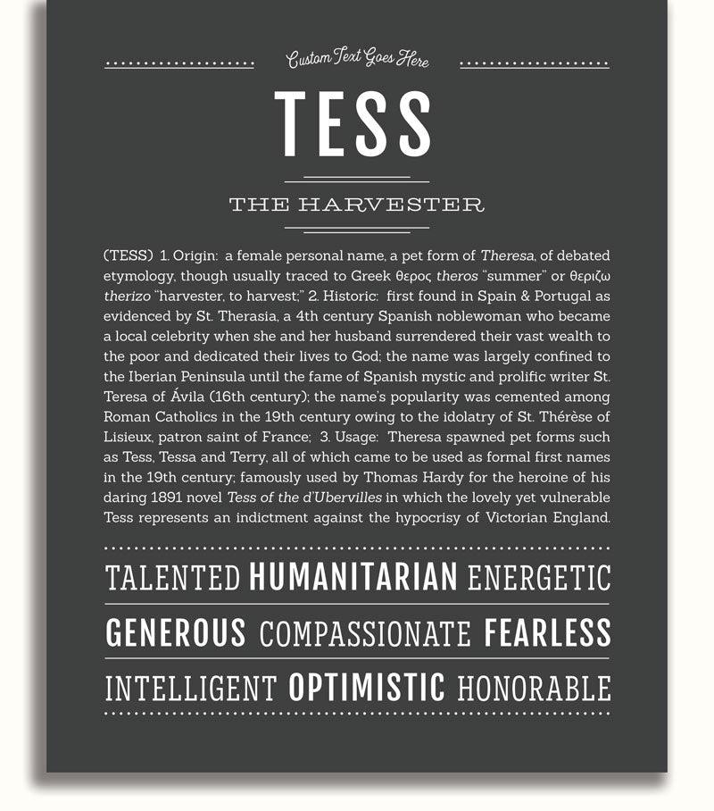 Tess Personalized Name Meaning Art Prints – Name Stories