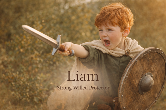 Image of a boy playing like a warrior (Liam)