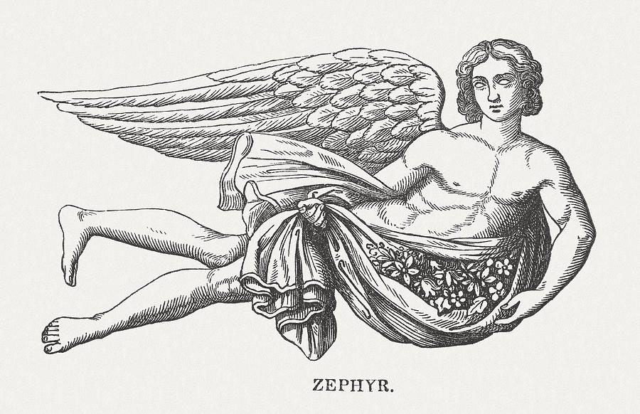 Sketch of Zephyr, god of the gentle west wind 