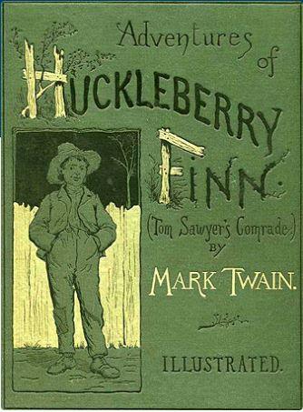 A photo of the First Edition Book of Adventures of Huckleberry Finn by Mark Twain