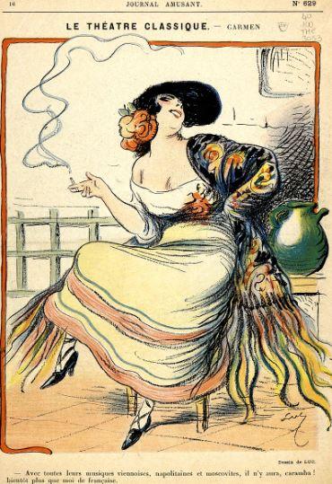 Old fashioned theatre advertisement of Carmen opera