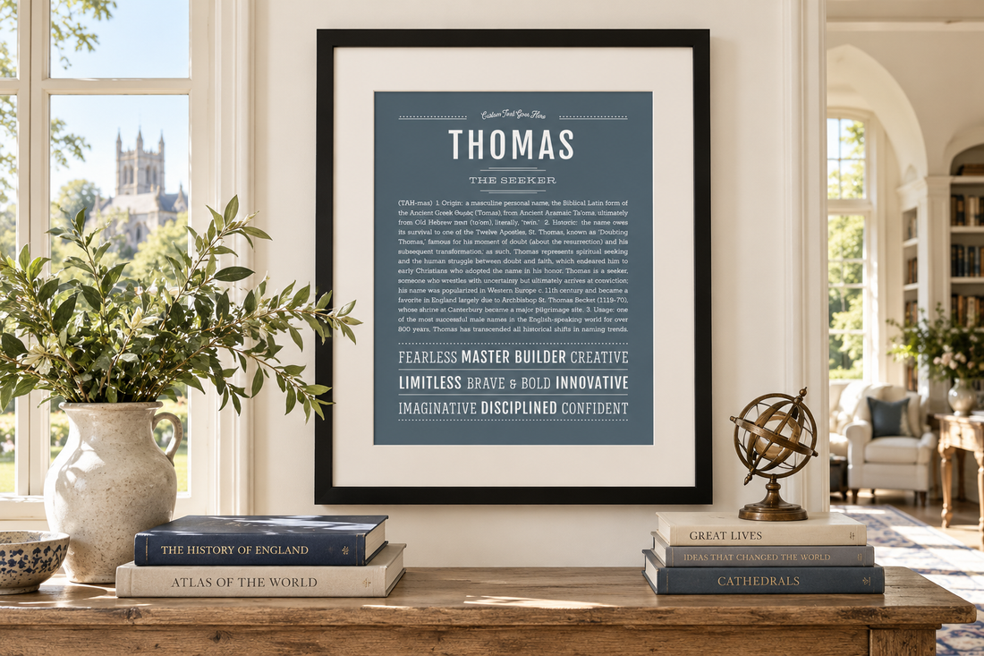 Thomas name meaning art print in a bright English-inspired interior