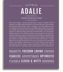 Adalie Personalized Name Meaning Art Prints – Name Stories