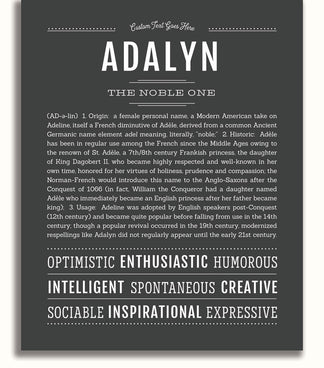 Adalyn Personalized Name Meaning Art Prints – Name Stories