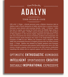 Adalyn Personalized Name Meaning Art Prints – Name Stories
