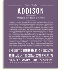 Addisin Name Addison Personalized Name Meaning Art Prints – Name Stories