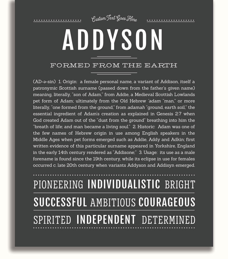 Addyson Personalized Name Meaning Art Prints – Name Stories