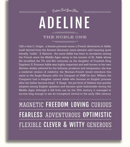 Adeline Personalized Name Meaning Art Prints – Name Stories