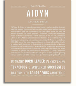 Aidyn Personalized Name Meaning Art Prints – Name Stories