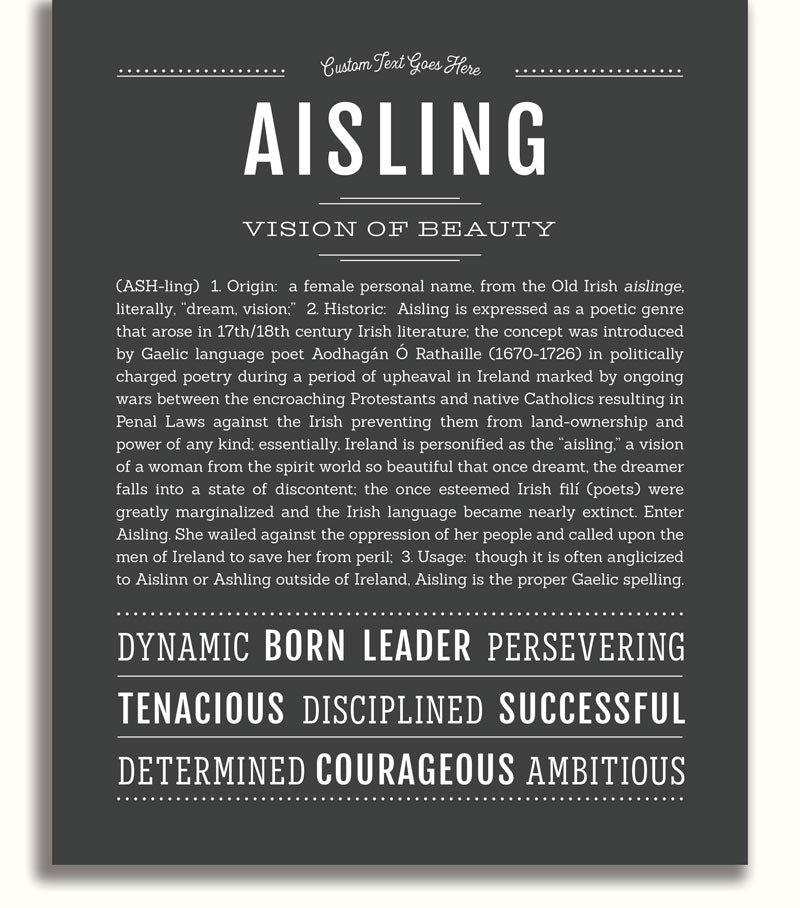 Aisling Personalized Name Meaning Art Prints – Name Stories