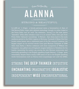 Alanna Personalized Name Meaning Art Prints – Name Stories