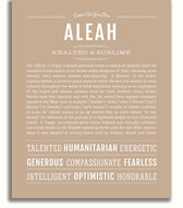 Aleah Personalized Name Meaning Art Prints – Name Stories