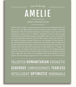 Amelie Personalized Name Meaning Art Prints – Name Stories
