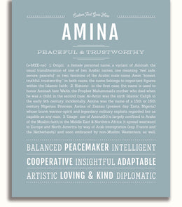 Amina Personalized Name Meaning Art Prints – Name Stories
