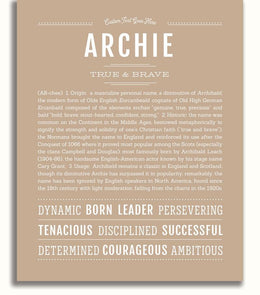 Archie Name Text Archie Personalized Name Meaning Art Prints – Name Stories