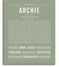 Archie Personalized Name Meaning Art Prints – Name Stories