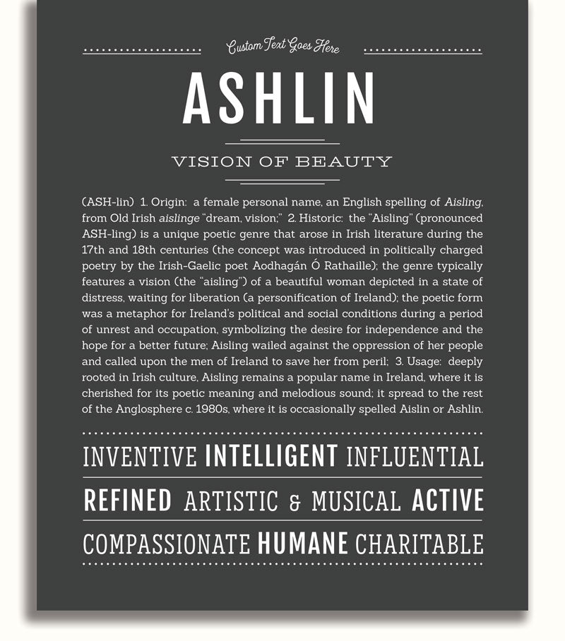 Ashlin Personalized Name Meaning Art Prints – Name Stories