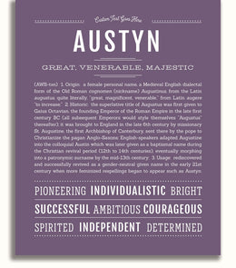 Austyn Personalized Name Meaning Art Prints – Name Stories