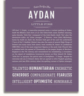 Aydan Personalized Name Meaning Art Prints – Name Stories