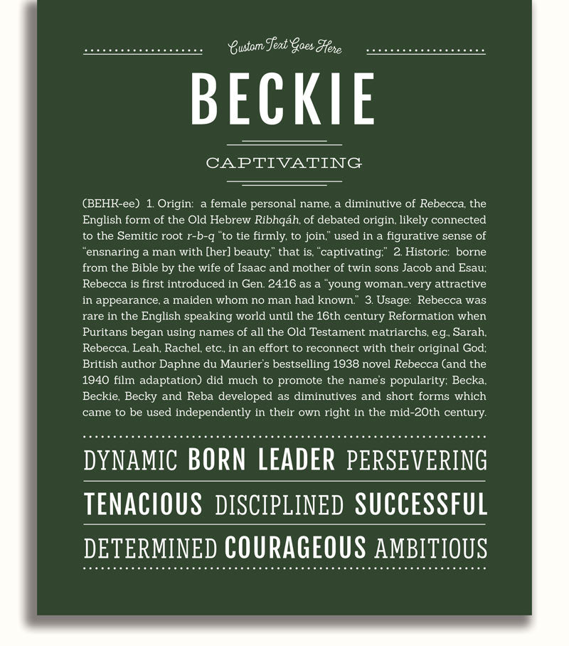 Beckie Personalized Name Meaning Art Prints – Name Stories