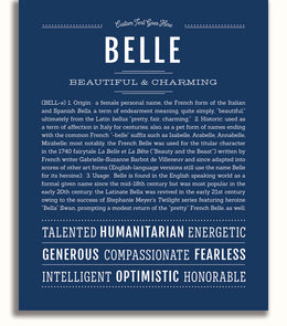 Belle Personalized Name Meaning Art Prints – Name Stories