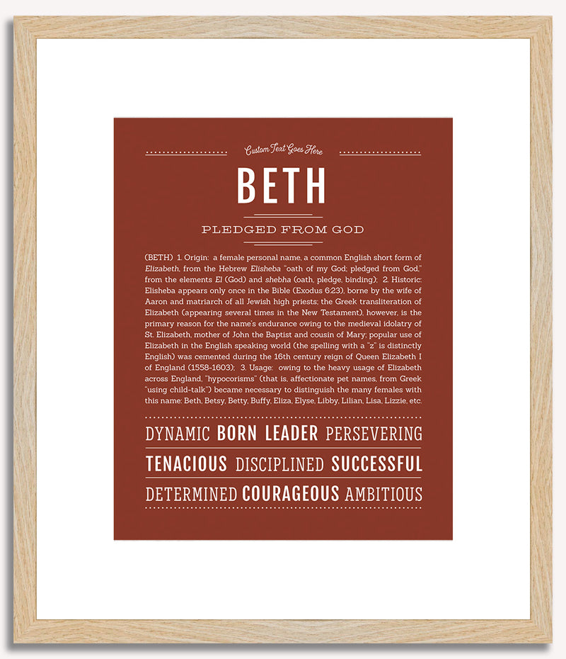 Beth Personalized Name Meaning Art Prints – Name Stories