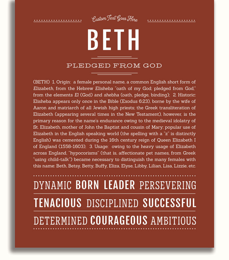 Beth Personalized Name Meaning Art Prints – Name Stories