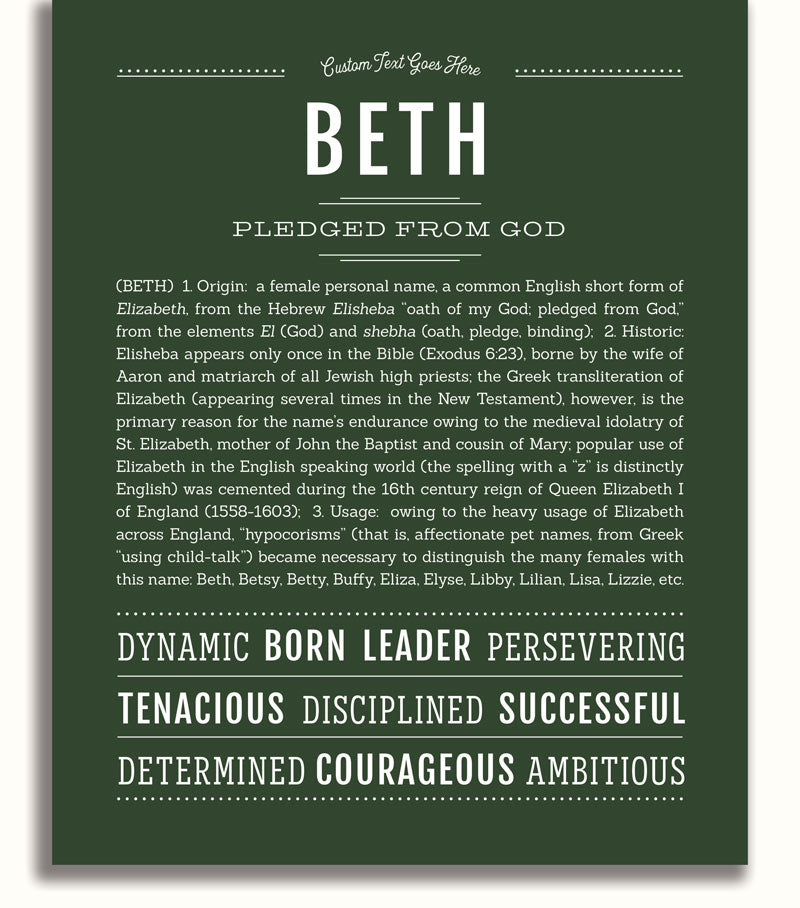 Beth Personalized Name Meaning Art Prints – Name Stories