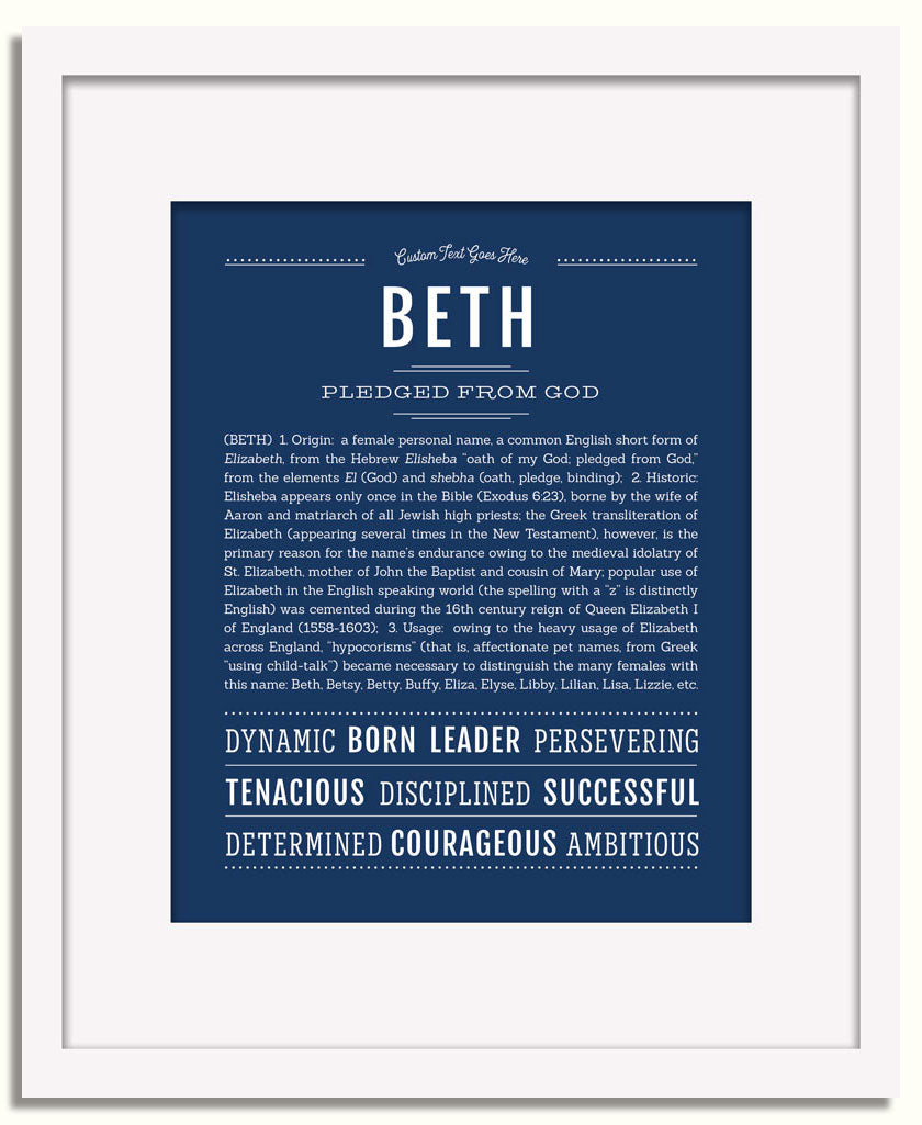 Beth Personalized Name Meaning Art Prints – Name Stories