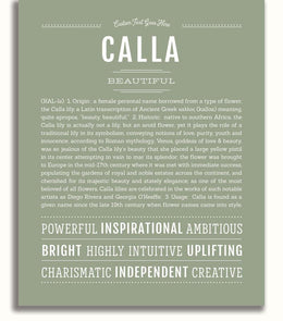 Calla Personalized Name Meaning Art Prints – Name Stories