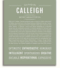 Calleigh Personalized Name Meaning Art Prints – Name Stories