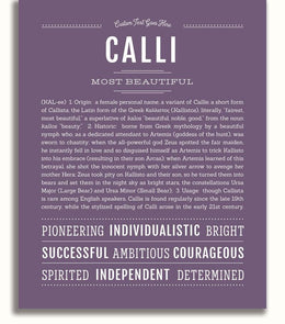 Calli Personalized Name Meaning Art Prints – Name Stories