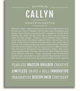Callyn Personalized Name Meaning Art Prints – Name Stories