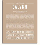 Calynn Personalized Name Meaning Art Prints – Name Stories