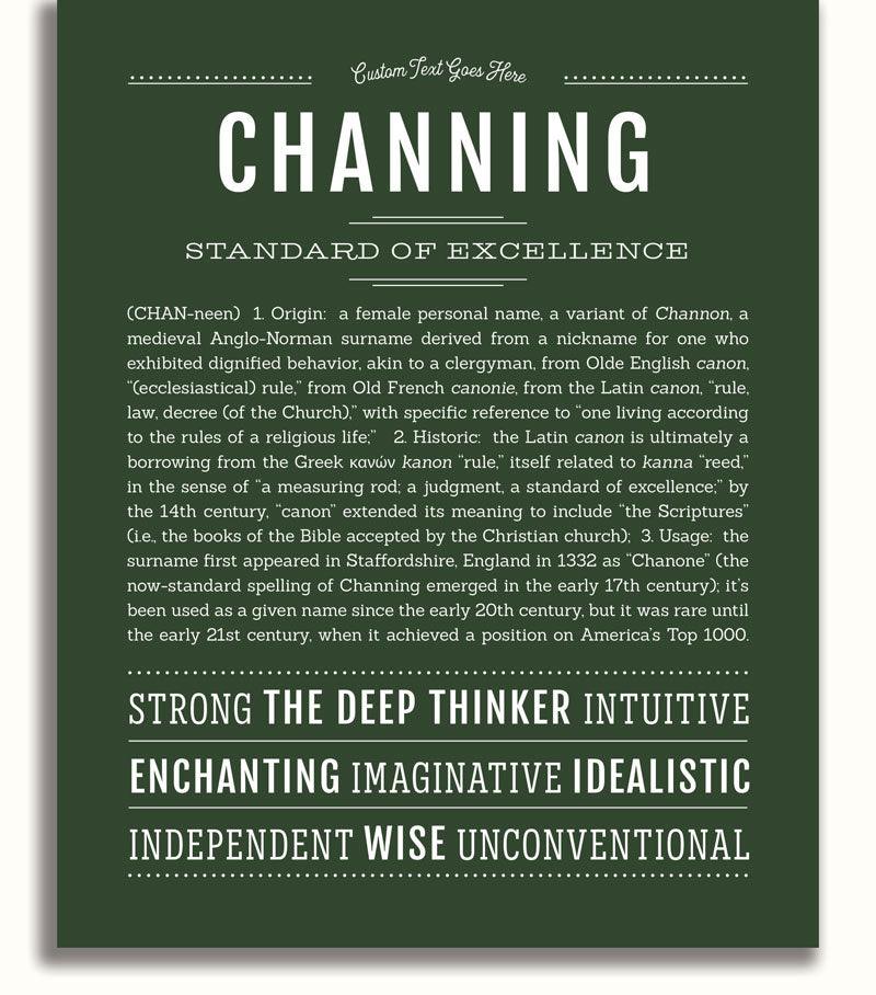 Channing (female) | Name Art Print - Personalized Custom Gifts