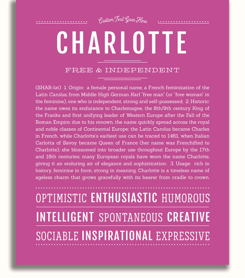 Charlotte Personalized Name Meaning Art Prints – Name Stories