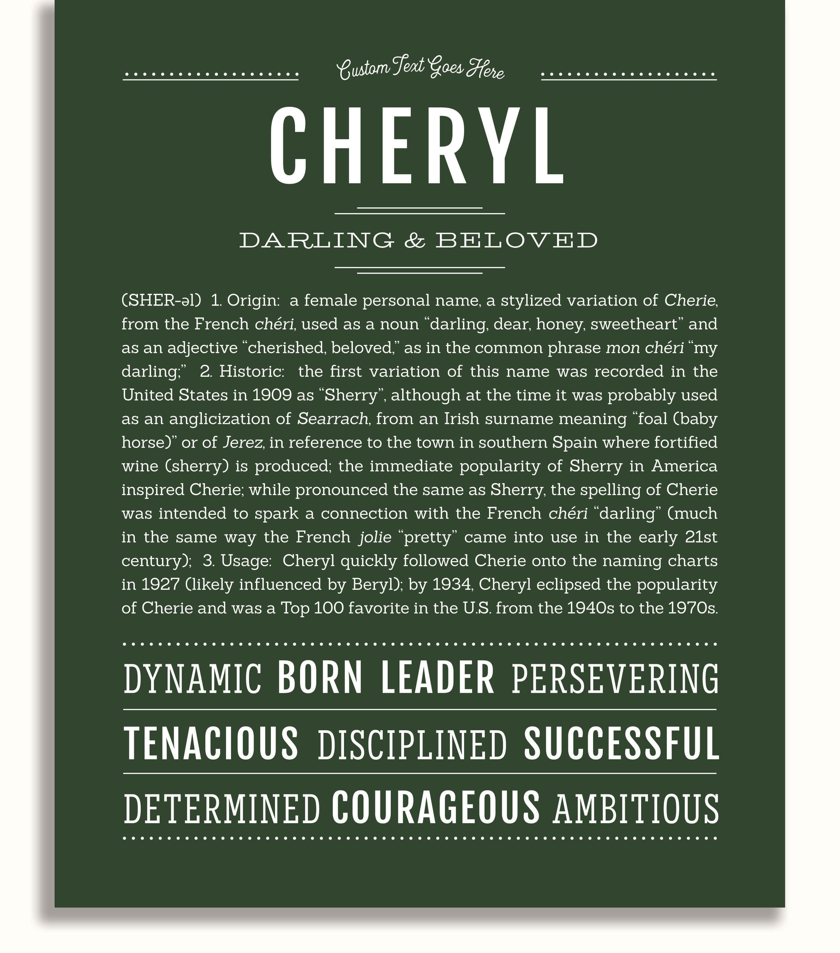 Cheryl Personalized Name Meaning Art Prints – Name Stories