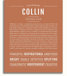 Collin Personalized Name Meaning Art Prints – Name Stories