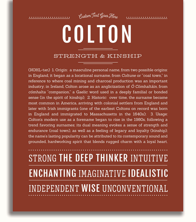 Colton Personalized Name Meaning Art Prints – Name Stories