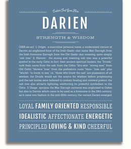 Darien Personalized Name Meaning Art Prints – Name Stories