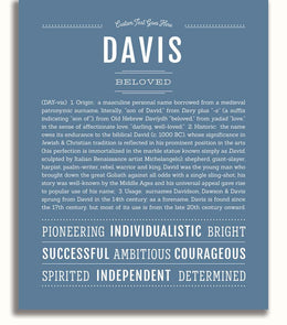Names Davis Design Davis Personalized Name Meaning Art Prints – Name Stories