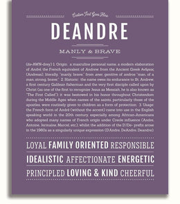 Deandre Personalized Name Meaning Art Prints – Name Stories