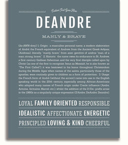 Deandre Personalized Name Meaning Art Prints – Name Stories