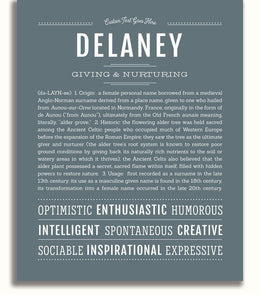 Delaney Personalized Name Meaning Art Prints – Name Stories